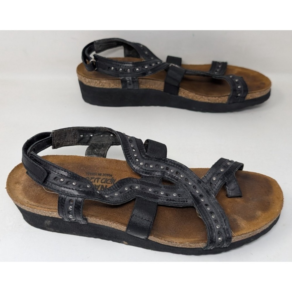 Naot Hillary Sandals Women's Size 8 39 Footbed Black Leather Slingback‎ Studded